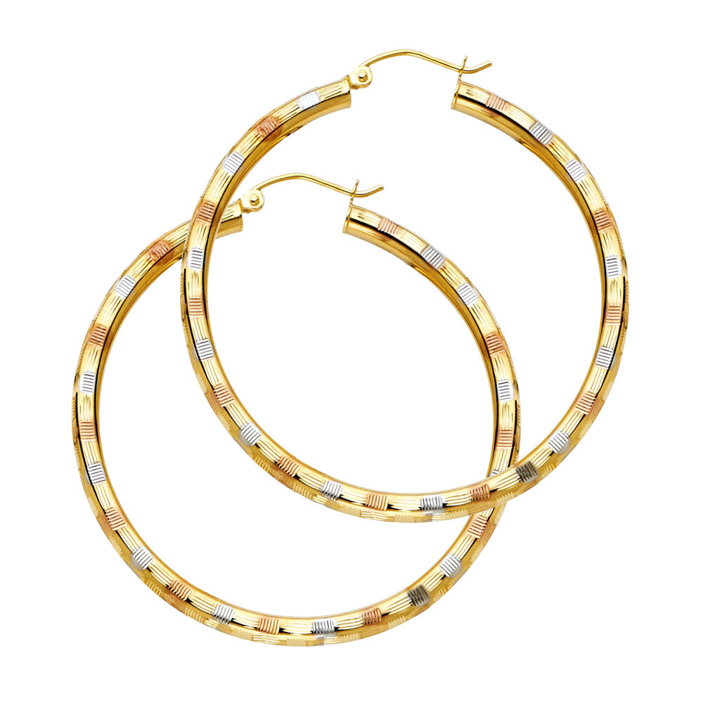 14K Yellow Gold Basic & Fancy Hoop Earring - ER1008