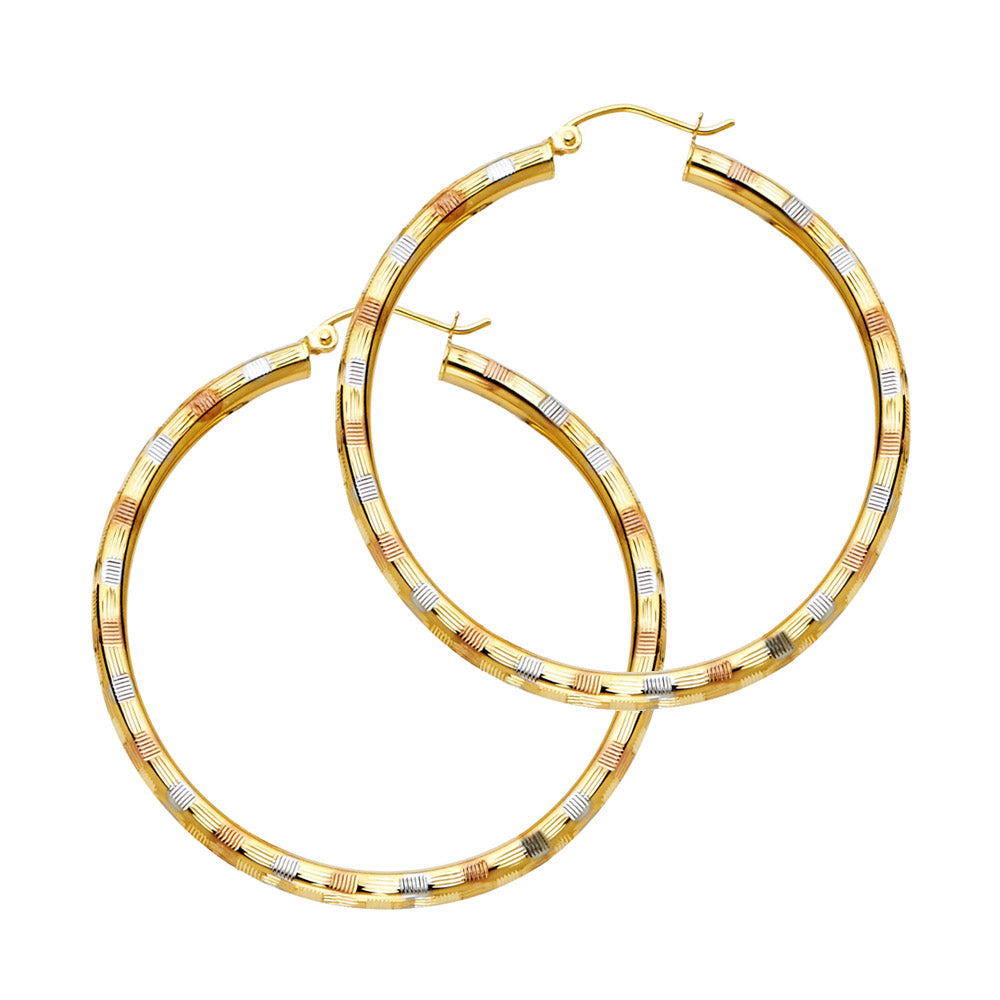 14K Yellow Gold Basic & Fancy Hoop Earring - ER1009