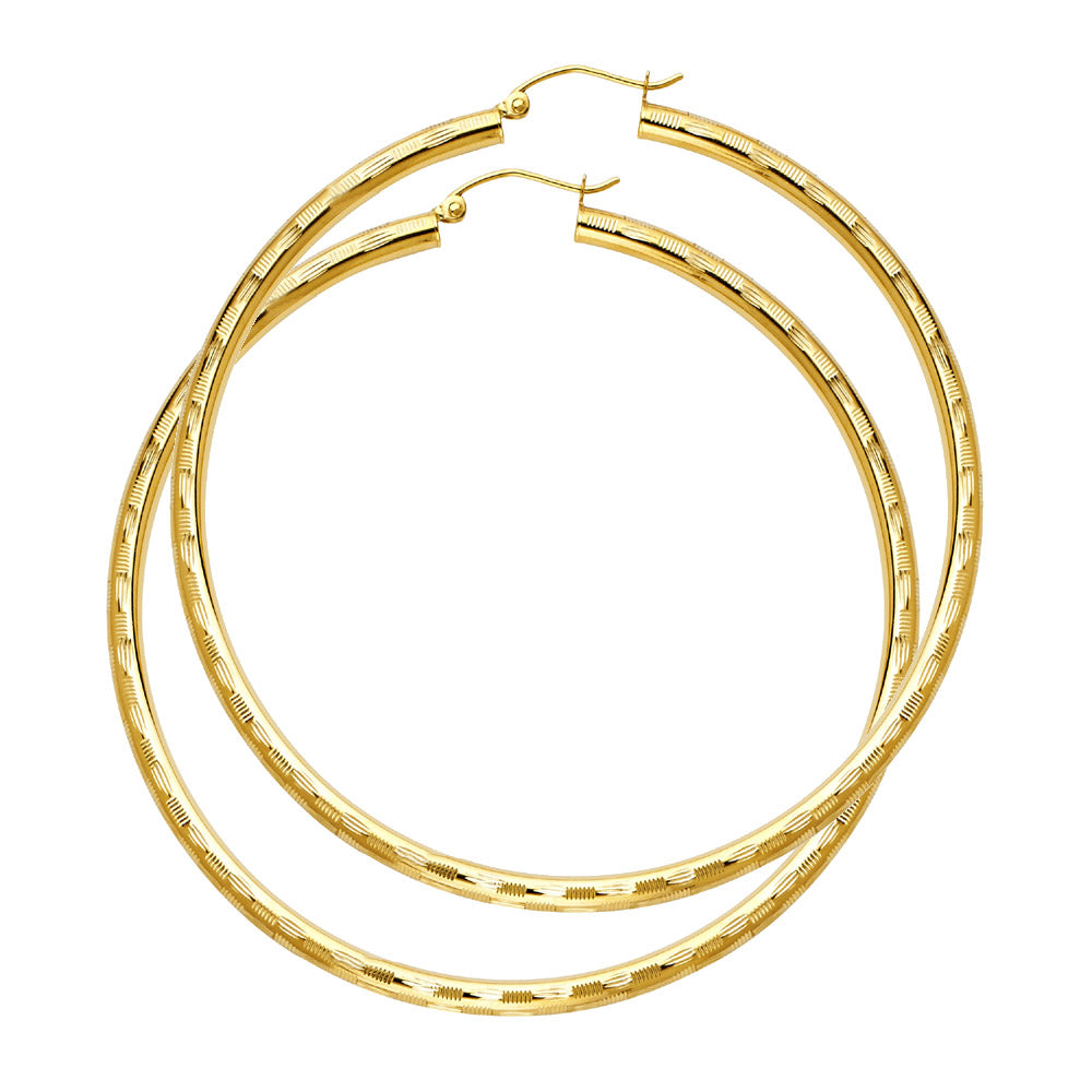 14K Yellow Gold Basic & Fancy Hoop Earring 3mm - ER1017