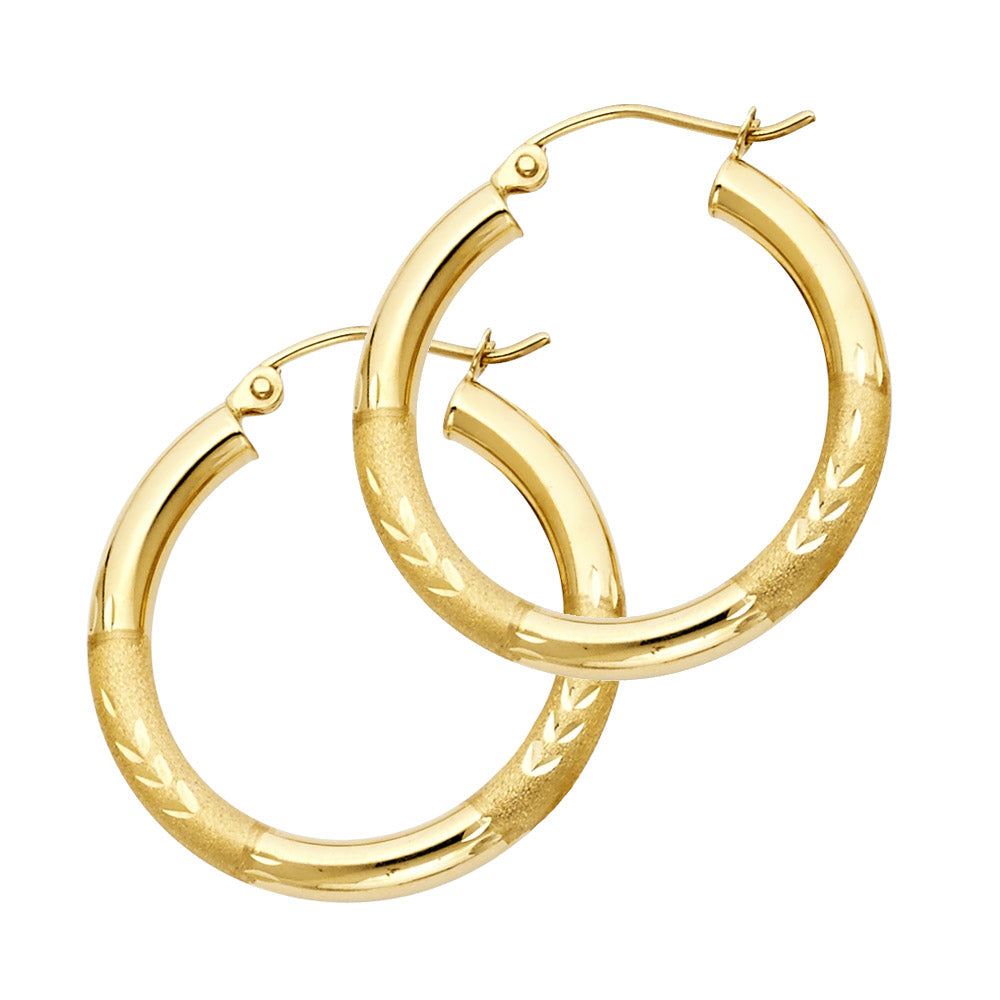 14K Yellow Gold Basic & Fancy Hoop Earring - ER1033