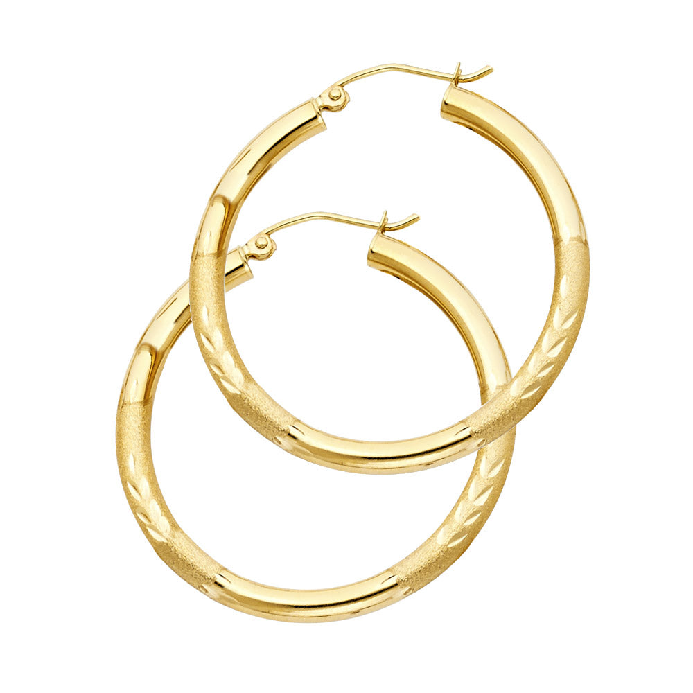 14K Yellow Gold Basic & Fancy Hoop Earring - ER1035