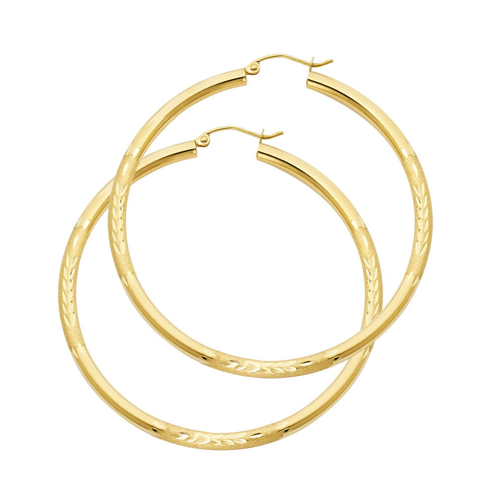 14K Yellow Gold Basic & Fancy Hoop Earring - ER1036