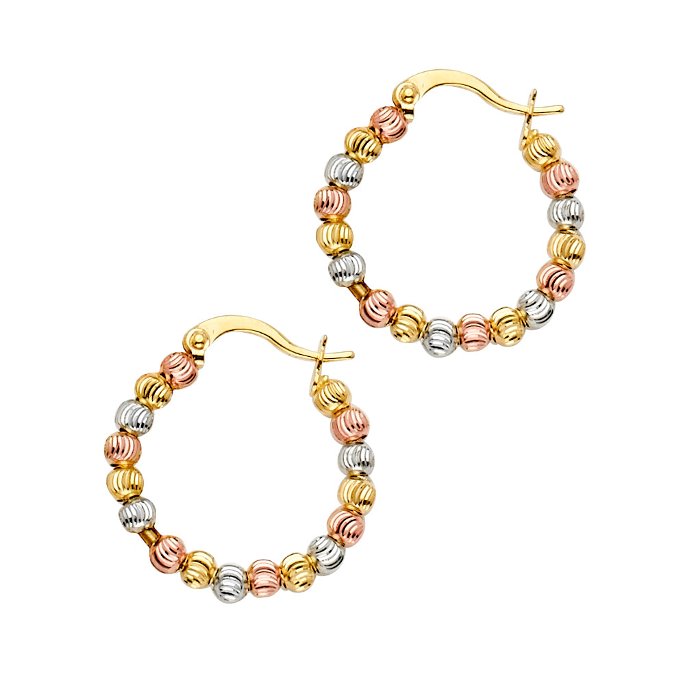 14K Tri Color Ball, 3 Color & Fancy Earring - ER1526