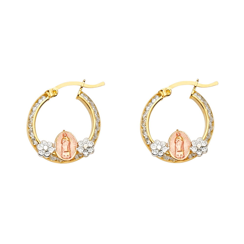 14K Yellow Gold Ball, 3 Color & Fancy Earring - ER1528