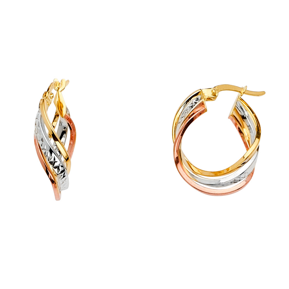14K Tri Color Ball, 3 Color & Fancy Earring - ER1535