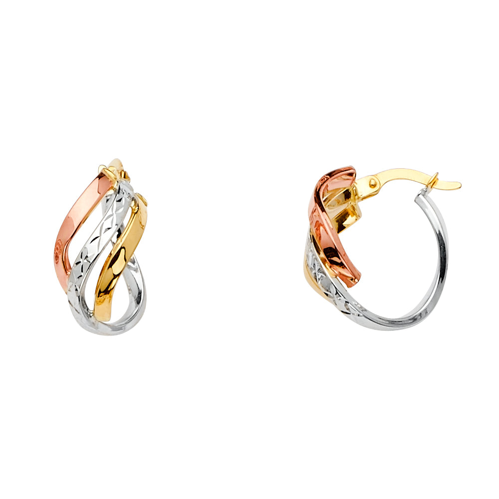 14K Tri Color Ball, 3 Color & Fancy Earring - ER1536