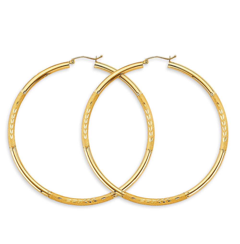 14K Yellow Gold Basic & Fancy Hoop Earring - ER1735