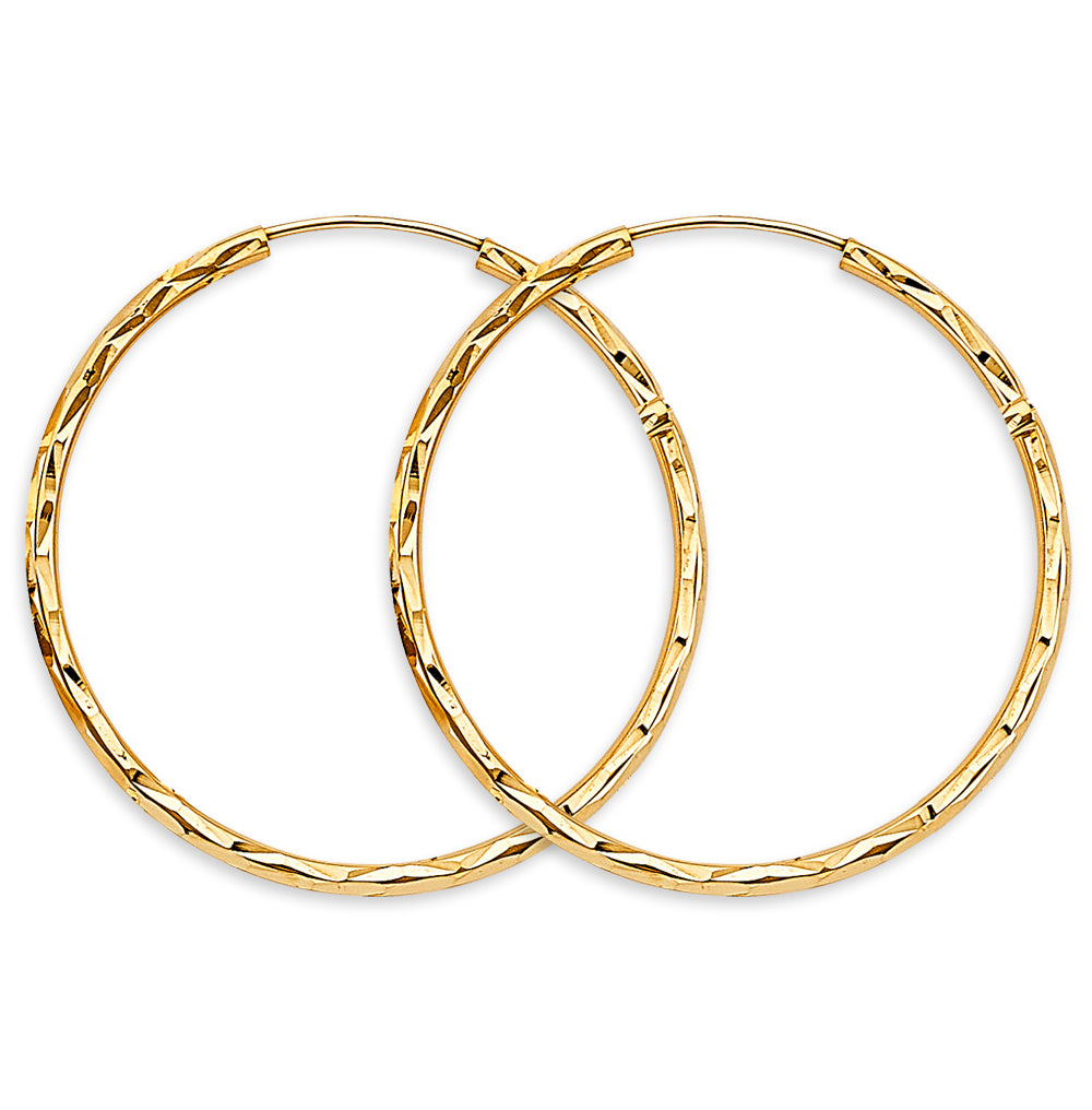 14K Yellow Gold Basic & Fancy Hoop Earring - ER1740