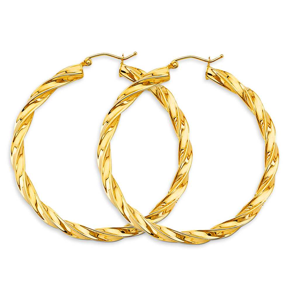 14K Yellow Gold Basic & Fancy Hoop Earring - ER1757