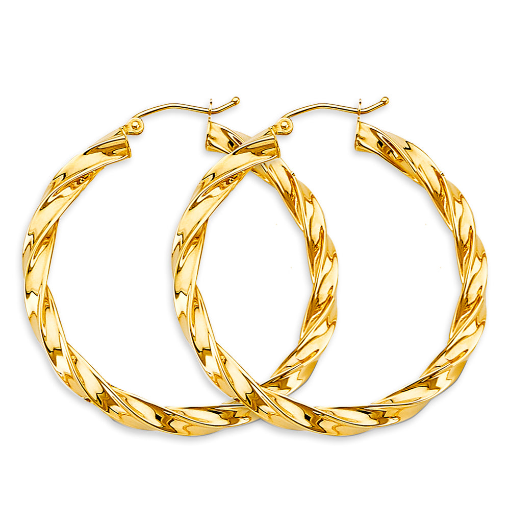 14K Yellow Gold Basic & Fancy Hoop Earring 4mm - ER1758