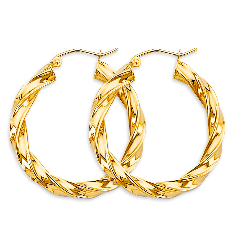 14K Yellow Gold Basic & Fancy Hoop Earring - ER1759