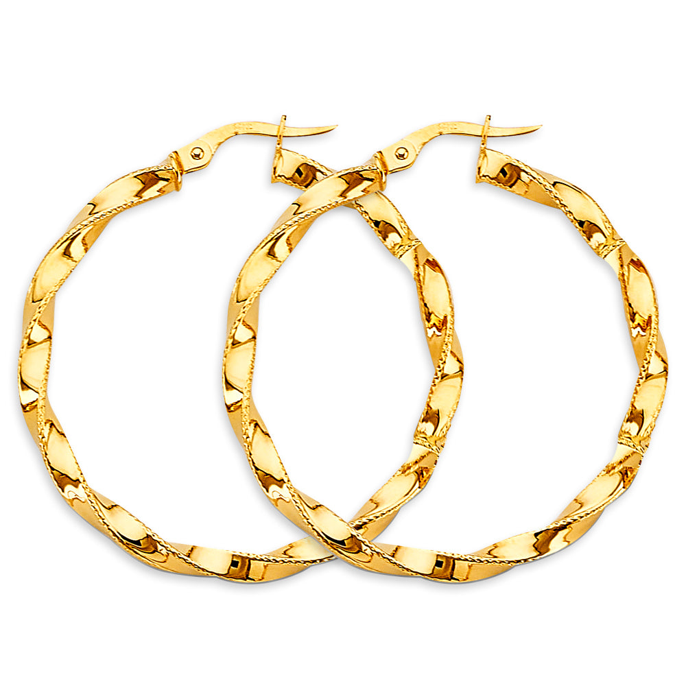 14K Yellow Gold Basic & Fancy Hoop Earring - ER1760