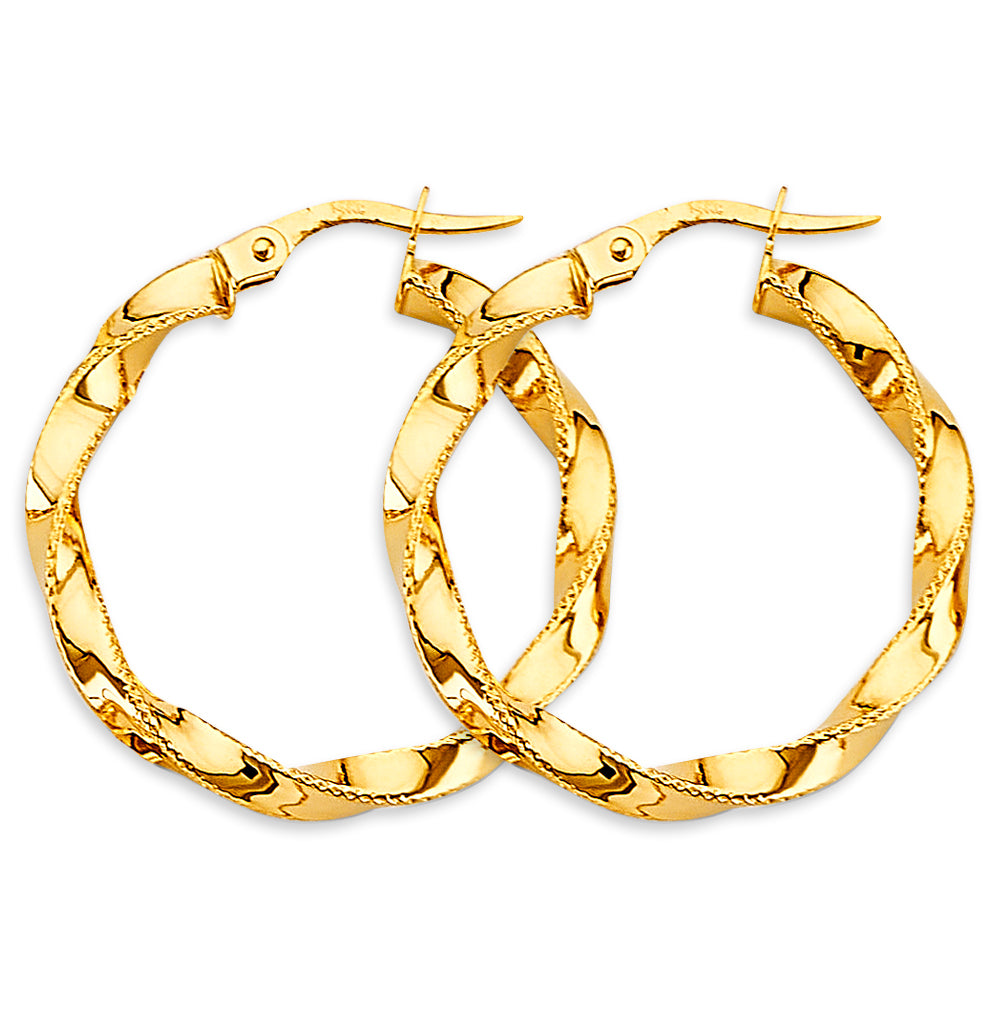 14K Yellow Gold Basic & Fancy Hoop Earring - ER1761