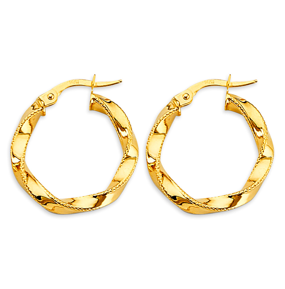 14K Yellow Gold Basic & Fancy Hoop Earring - ER1762