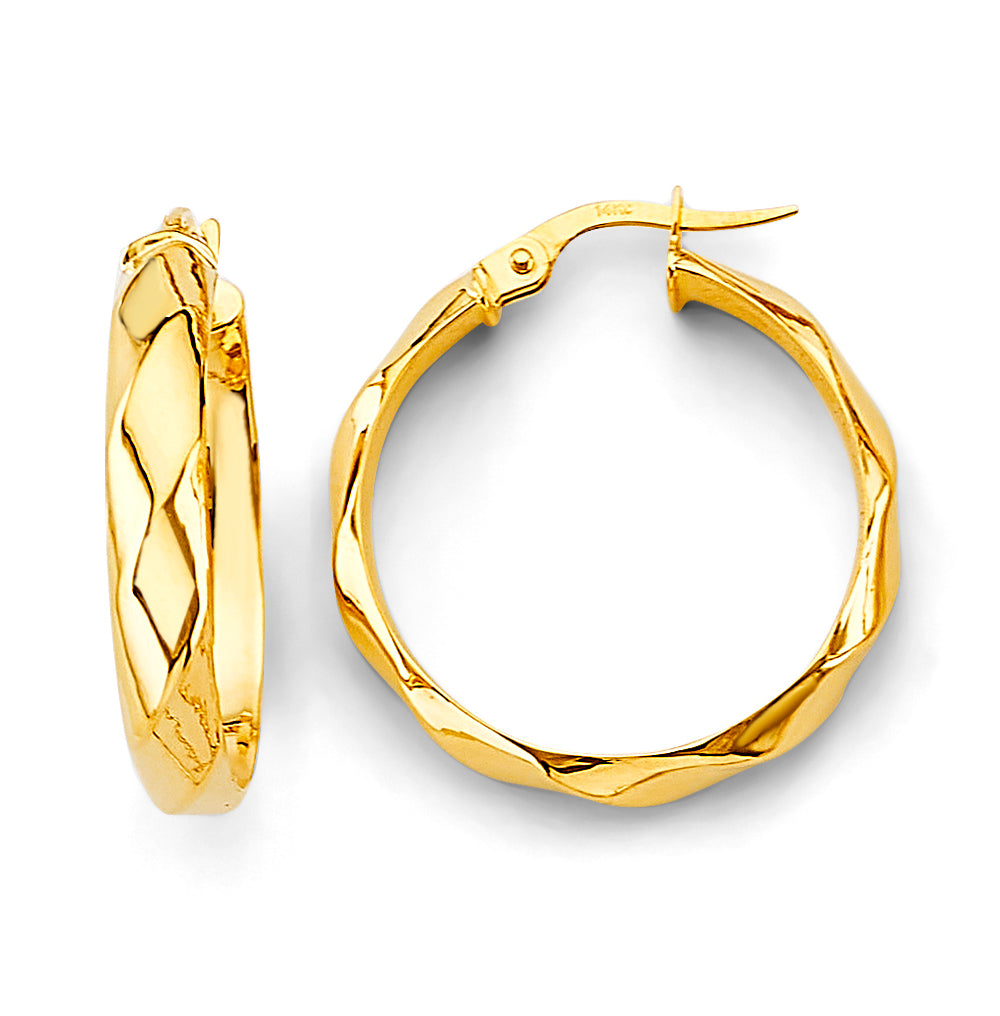 14K Yellow Gold Basic & Fancy Hoop Earring - ER1763