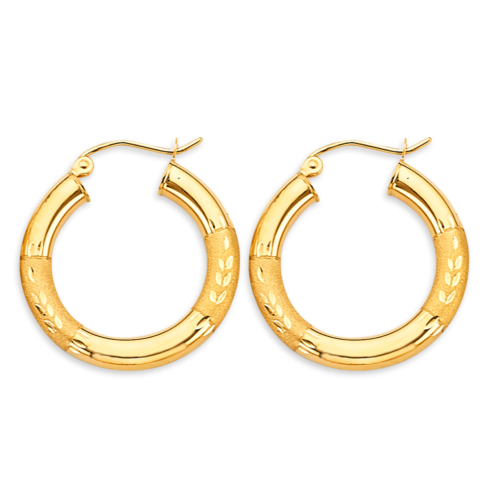 14K Yellow Gold Basic & Fancy Hoop Earring - ER1895