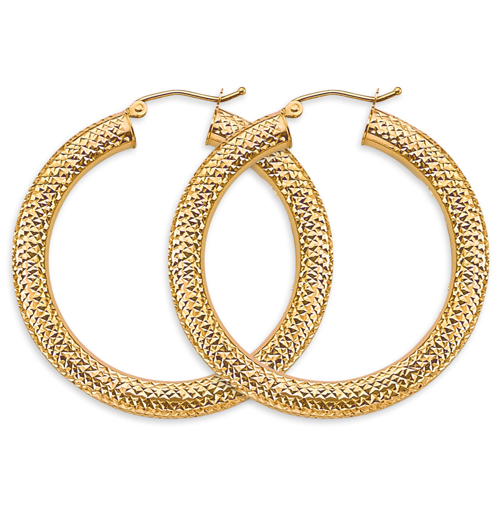 14K Yellow Gold Basic & Fancy Hoop Earring 3mm - ER1899