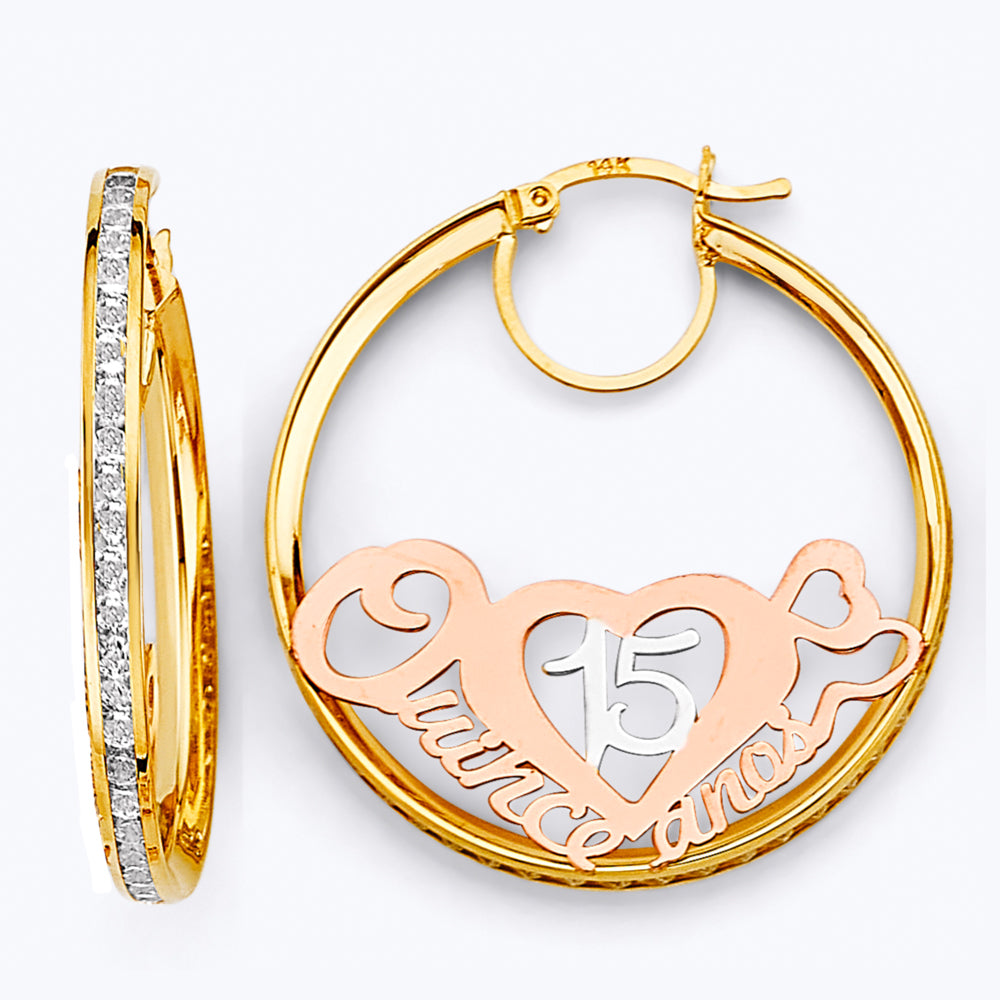 14K Yellow Gold Ball, 3 Color & Fancy Earring - ER1917