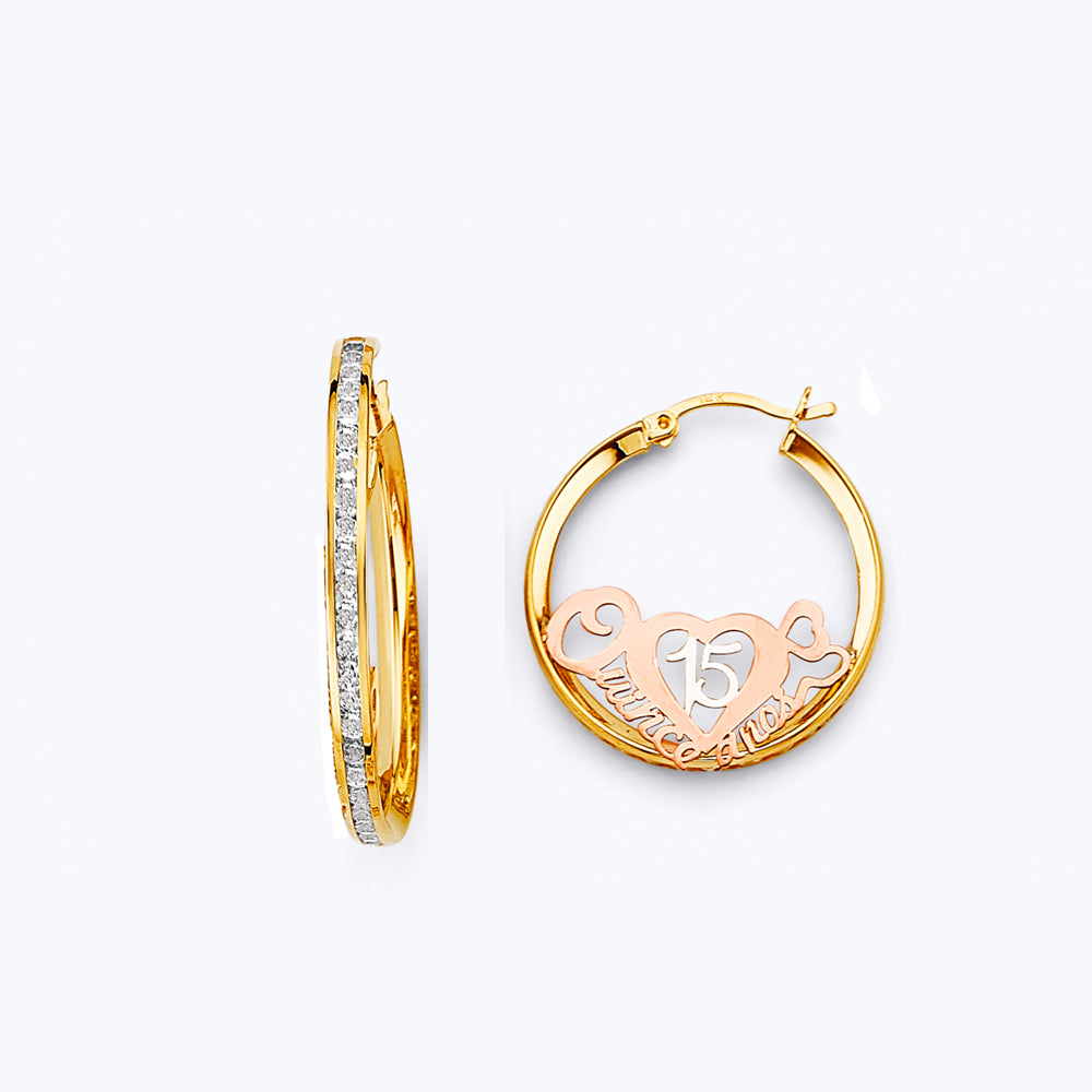 14K Yellow Gold Ball, 3 Color & Fancy Earring - ER1918