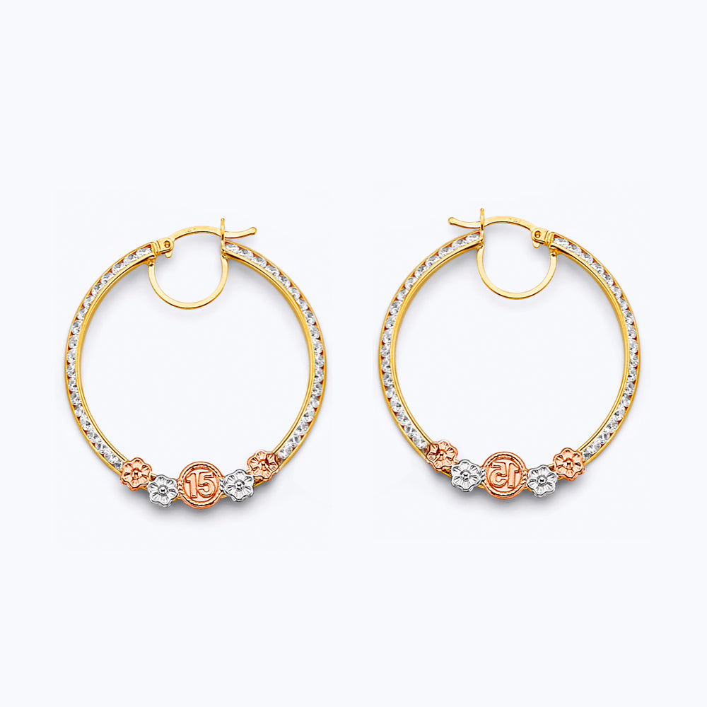 14K Yellow Gold Ball, 3 Color & Fancy Earring - ER1919