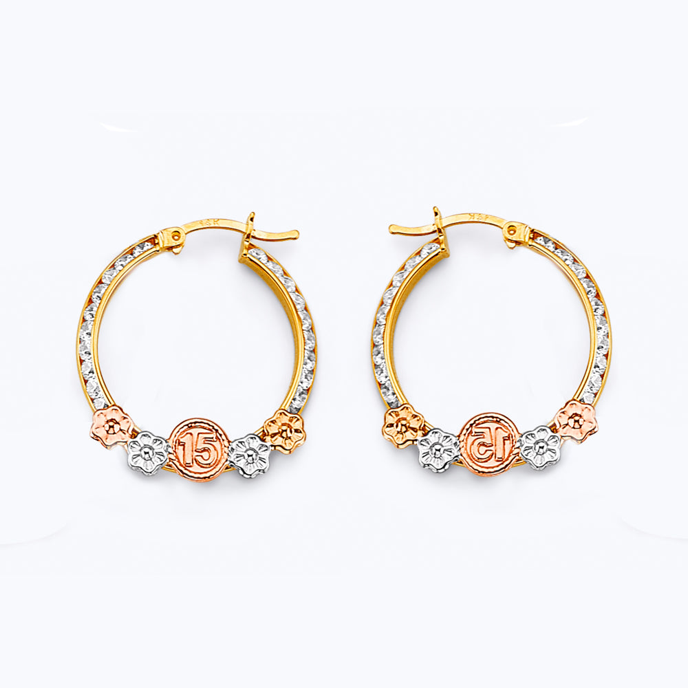 14K Yellow Gold Ball, 3 Color & Fancy Earring - ER1920