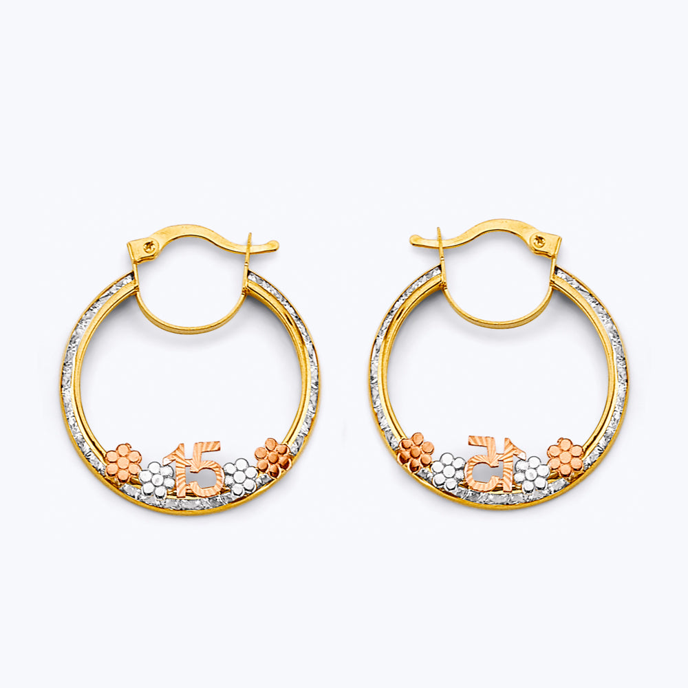 14K Yellow Gold Ball, 3 Color & Fancy Earring - ER1921