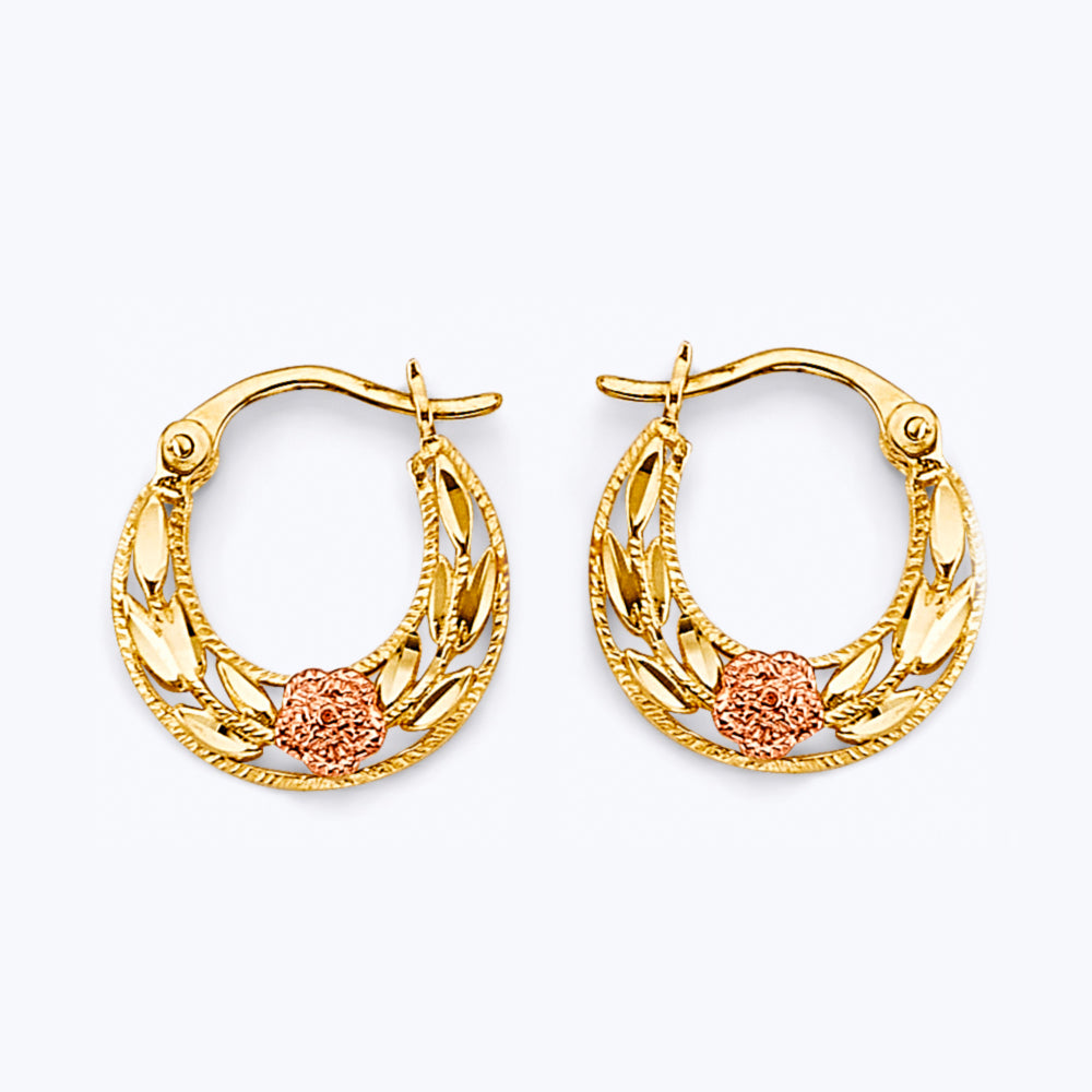 14K Yellow Gold Ball, 3 Color & Fancy Earring - ER1923