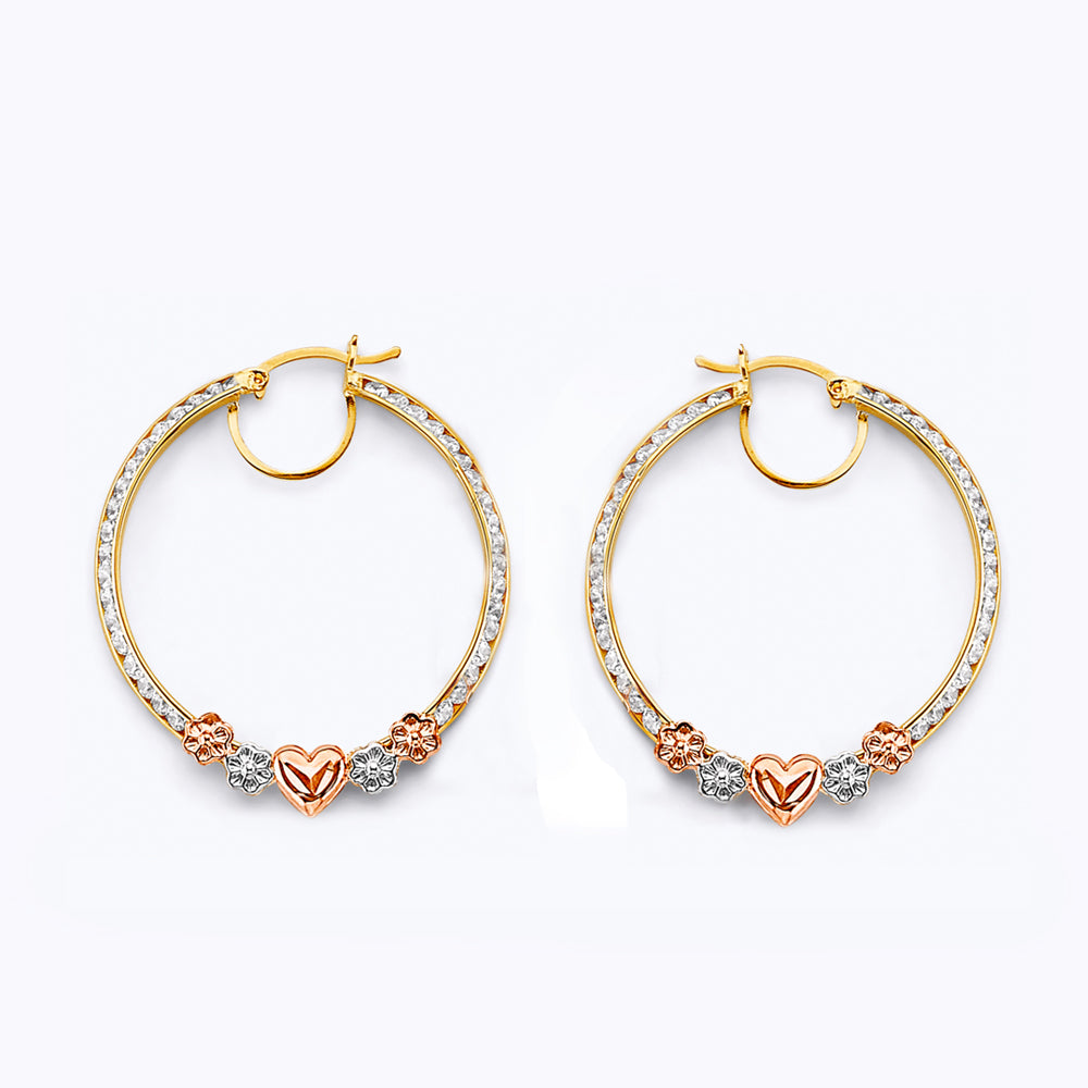 14K Yellow Gold Ball, 3 Color & Fancy Earring - ER1925