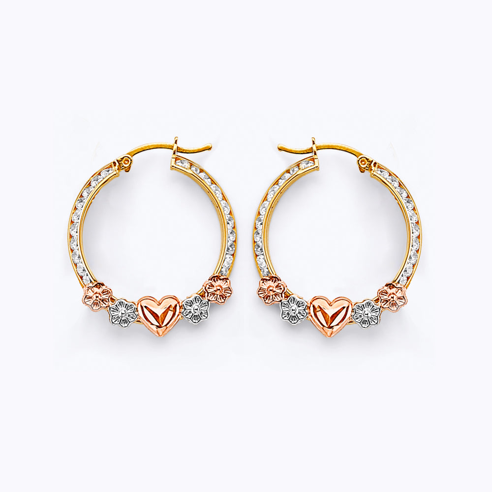 14K Yellow Gold Ball, 3 Color & Fancy Earring - ER1926