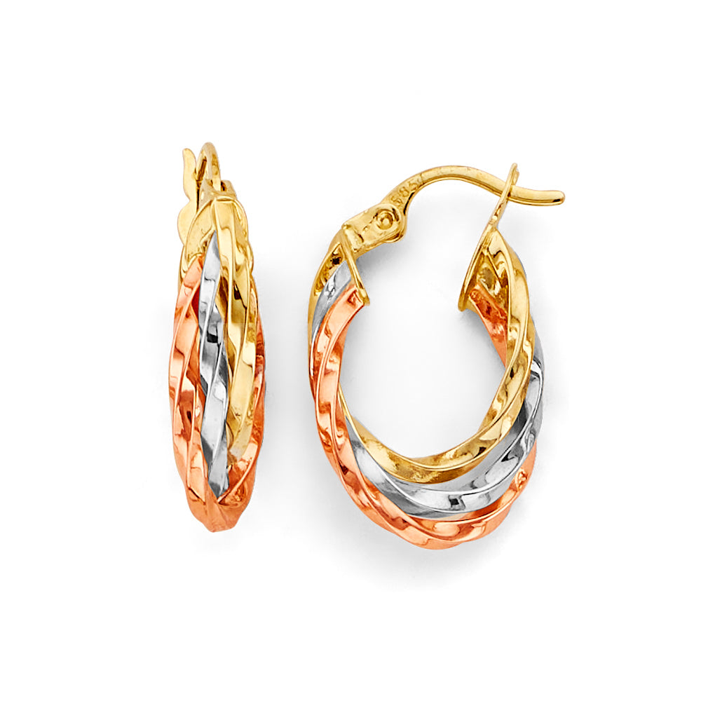 14K Tri Color Ball, 3 Color & Fancy Earring - ER2028