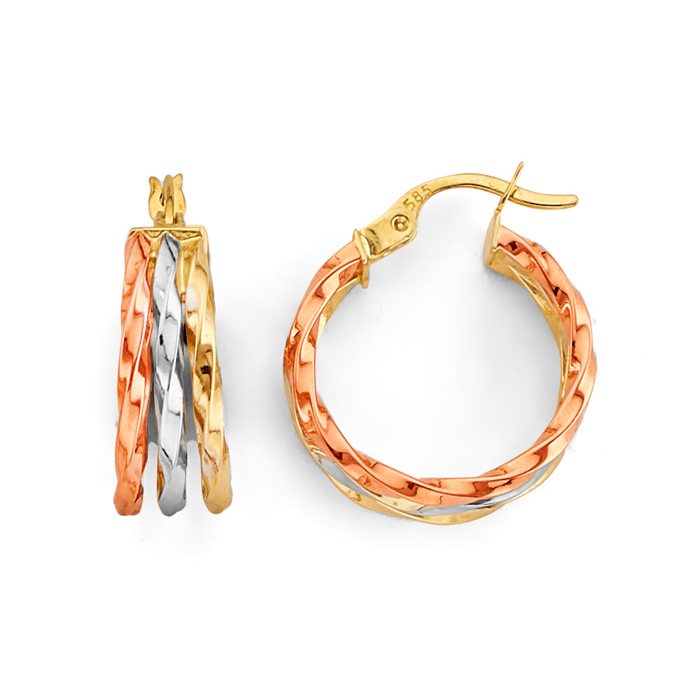 14K Tri Color Ball, 3 Color & Fancy Earring - ER2030