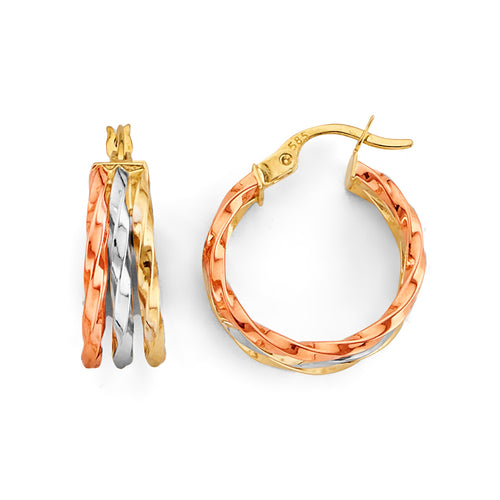 14K Tri Color Ball, 3 Color & Fancy Earring - ER2030