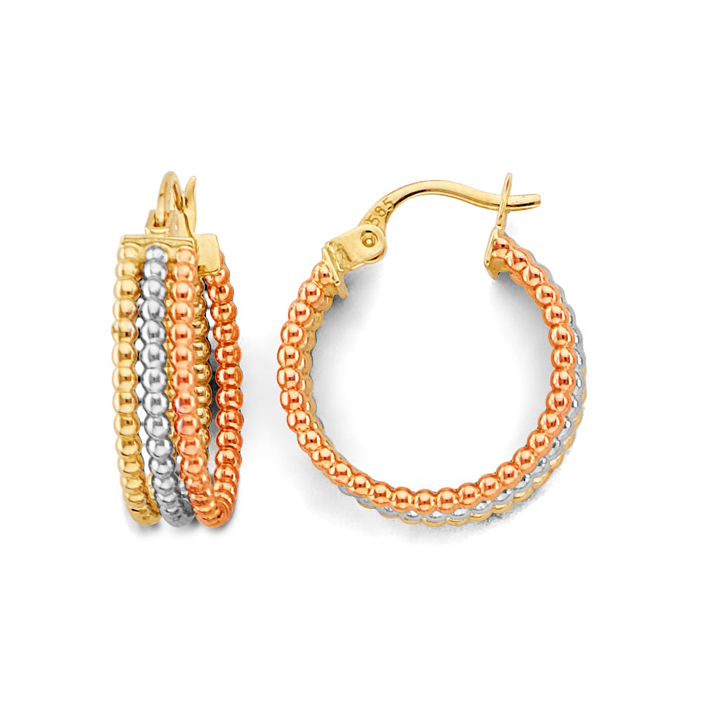 14K Tri Color Ball, 3 Color & Fancy Earring - ER2031