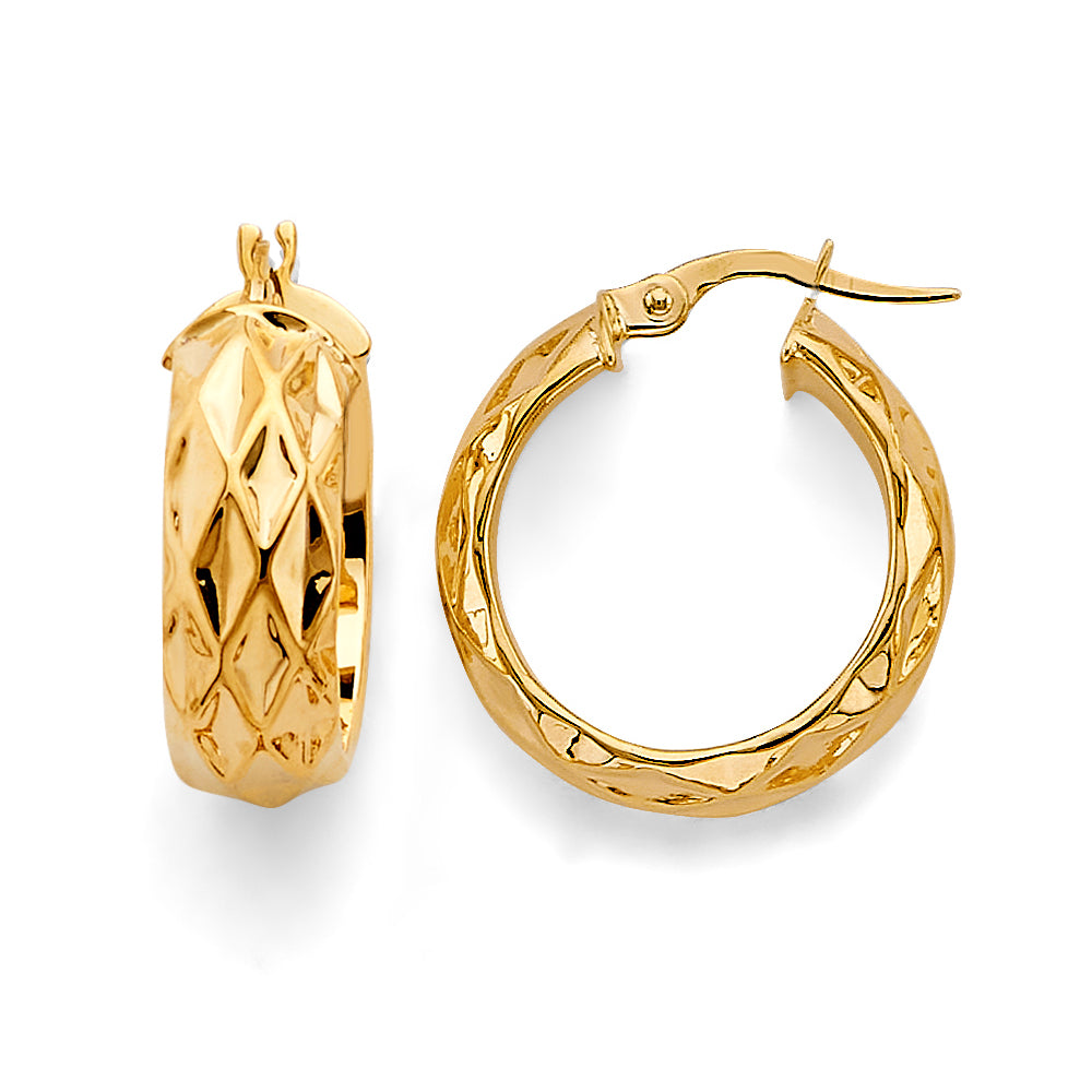14K Yellow Gold Basic & Fancy Hoop Earring - ER2051
