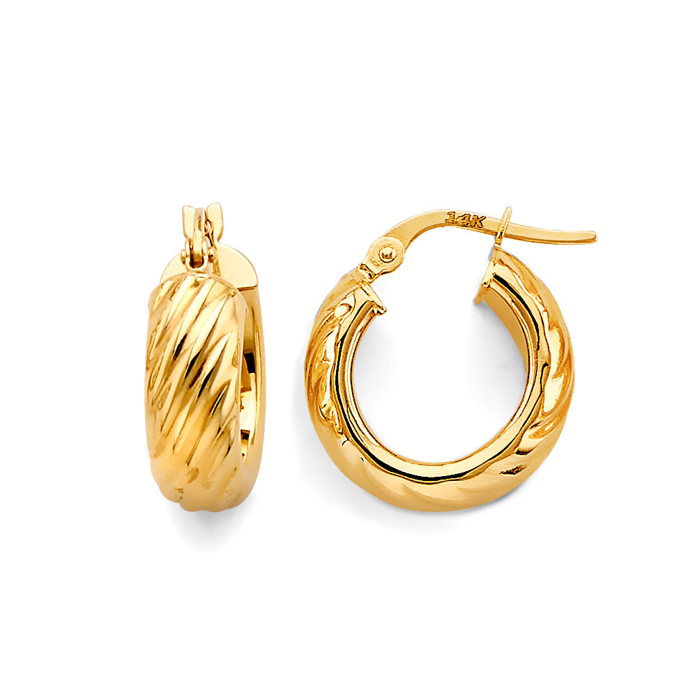 14K Yellow Gold Basic & Fancy Hoop Earring - ER2056