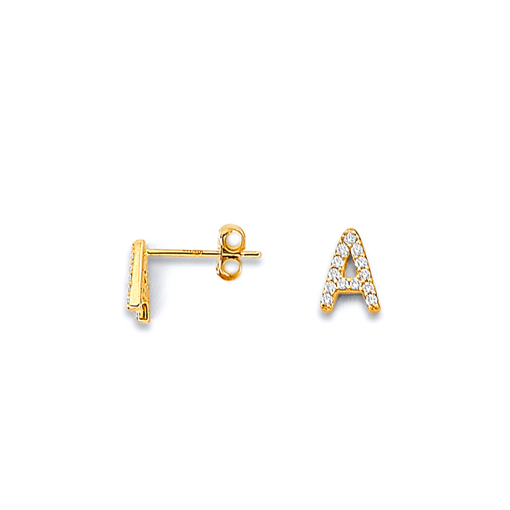 14K Yellow Gold Alphabet & Number Jewelry - ER2192 - Letter A