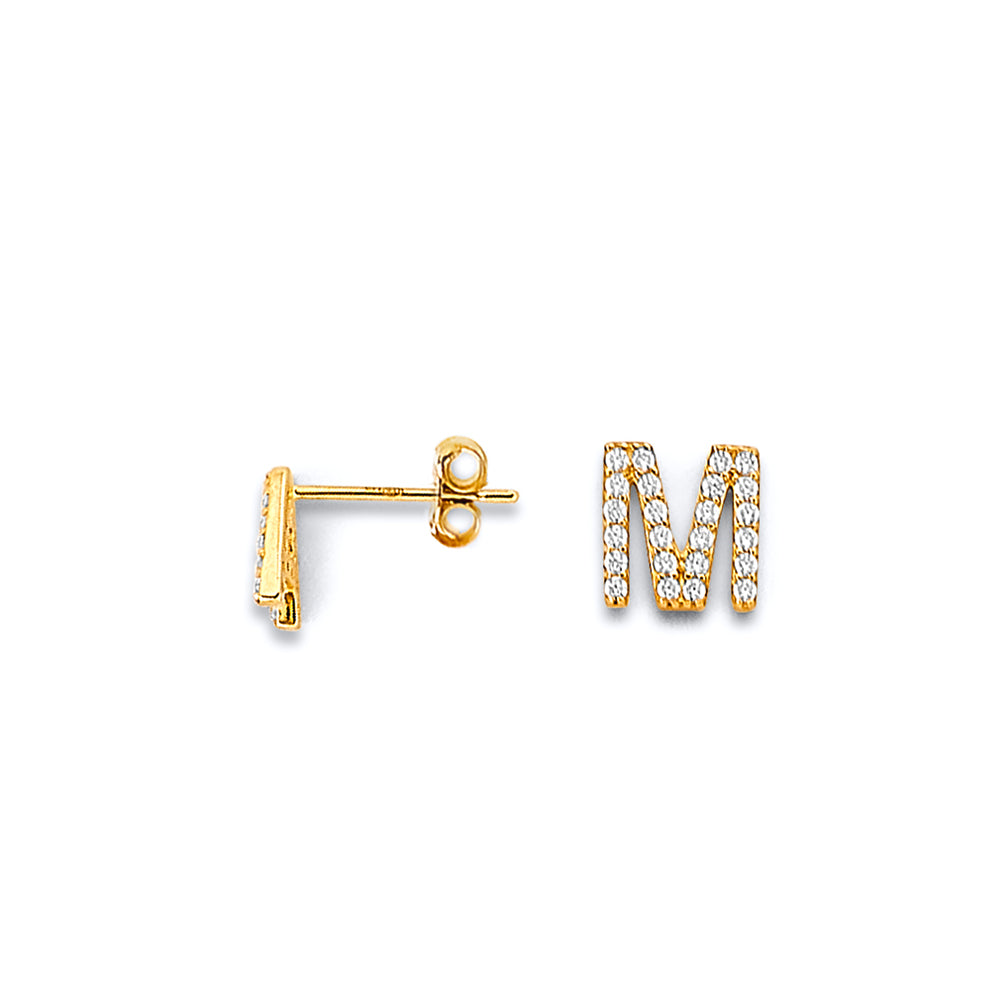 14K Yellow Gold Alphabet & Number Jewelry - ER2192 - Letter M