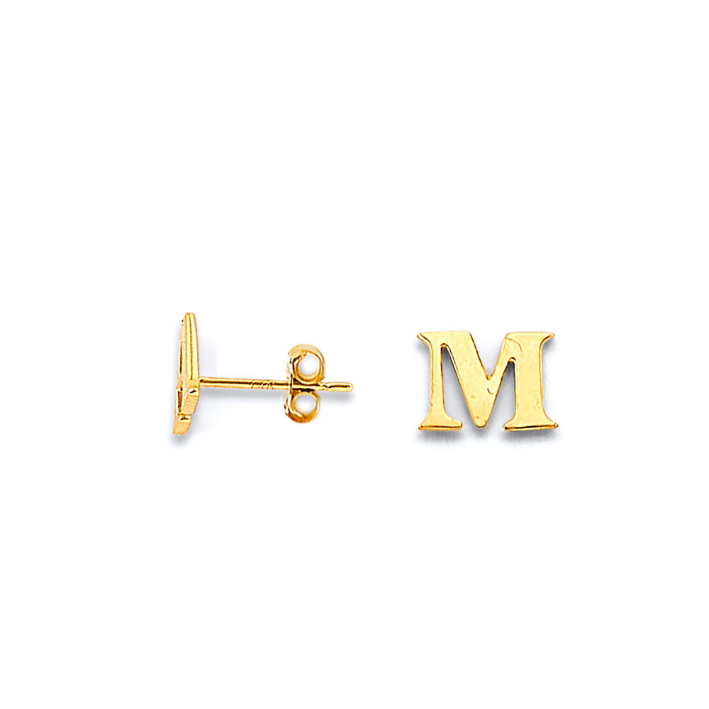 14K Yellow Gold Alphabet & Number Jewelry - ER2193 - Letter M