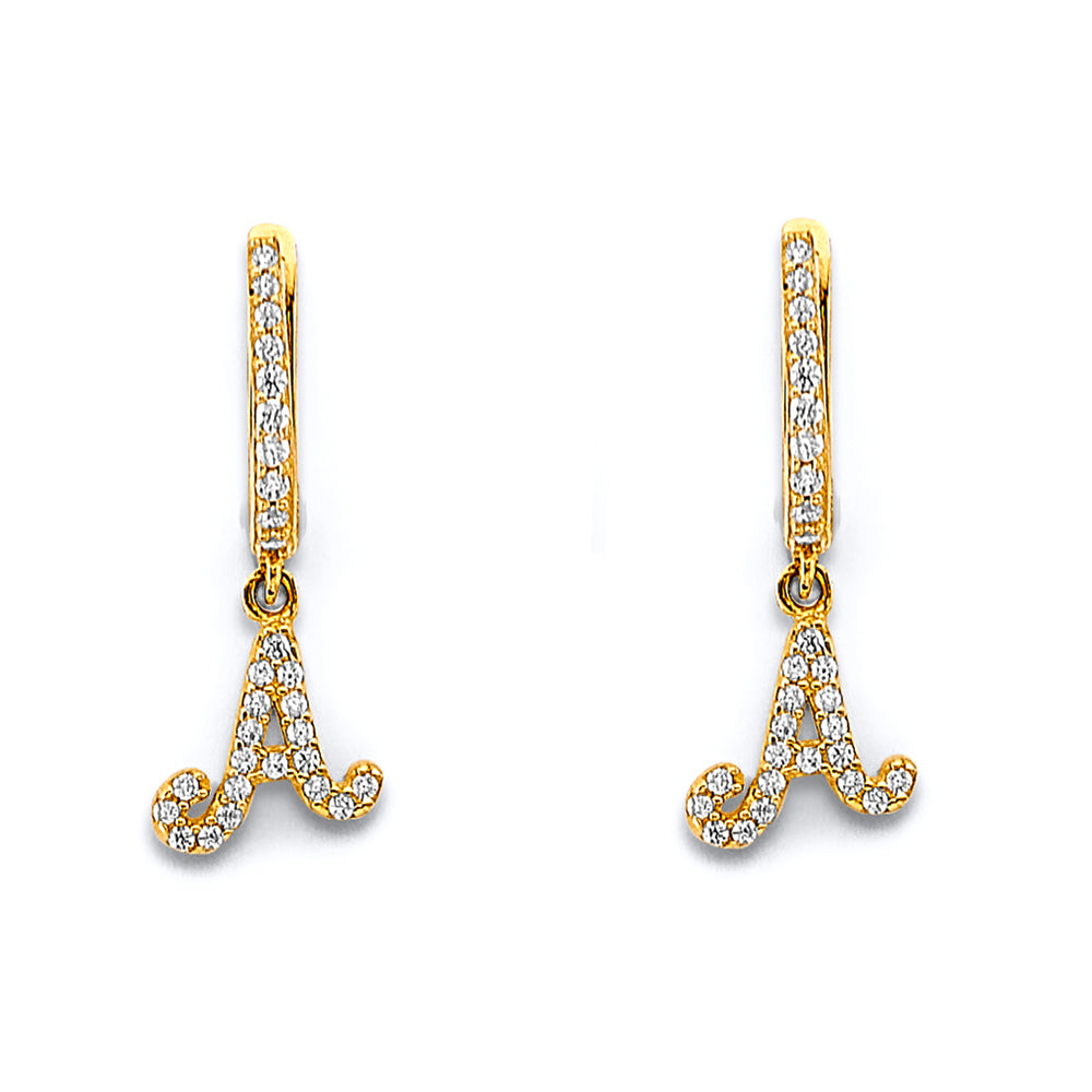 14K Yellow Gold Alphabet & Number Jewelry - ER2194 - Letter A