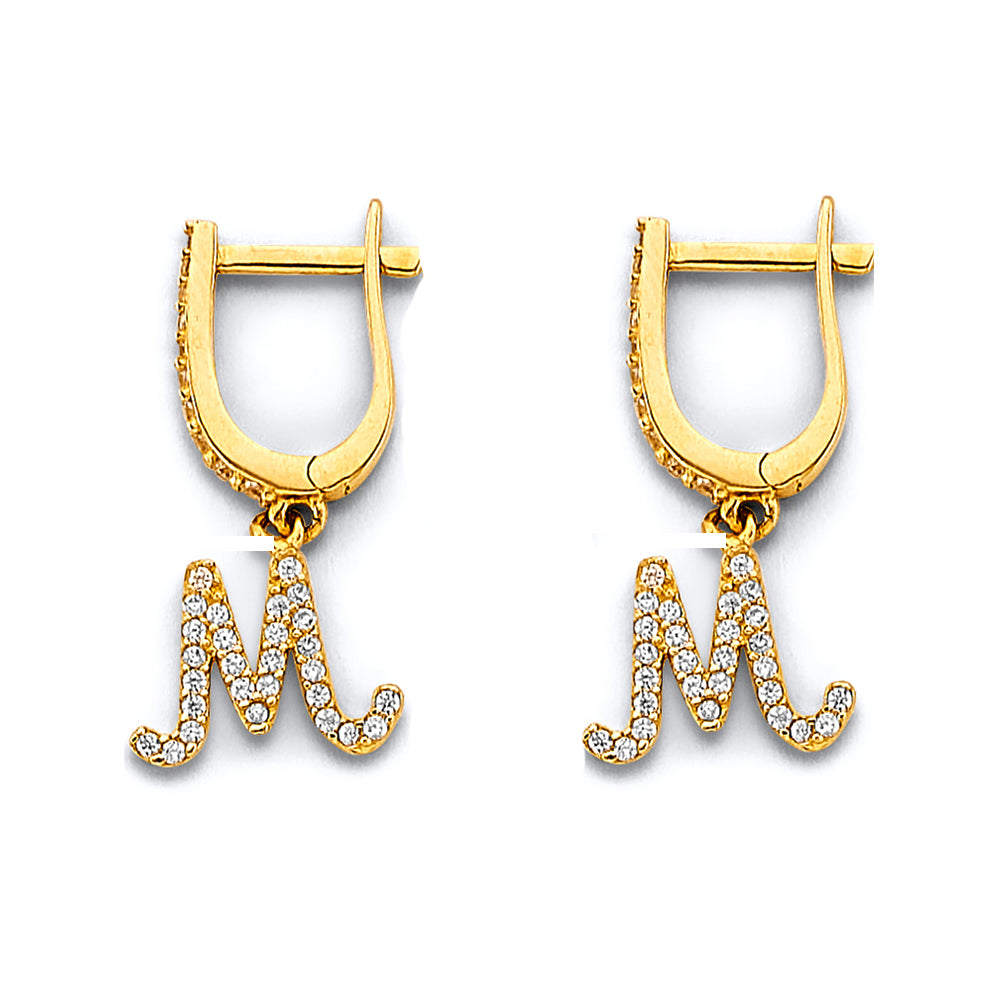 14K Yellow Gold Alphabet & Number Jewelry - ER2194 - Letter M
