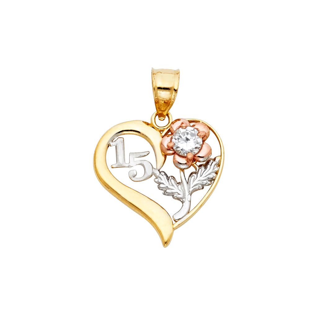 14K Yellow Gold Flower & 15 Años Pendant - PT359