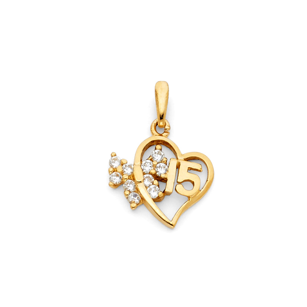 14K Yellow Gold Flower & 15 Años Pendant - PT364