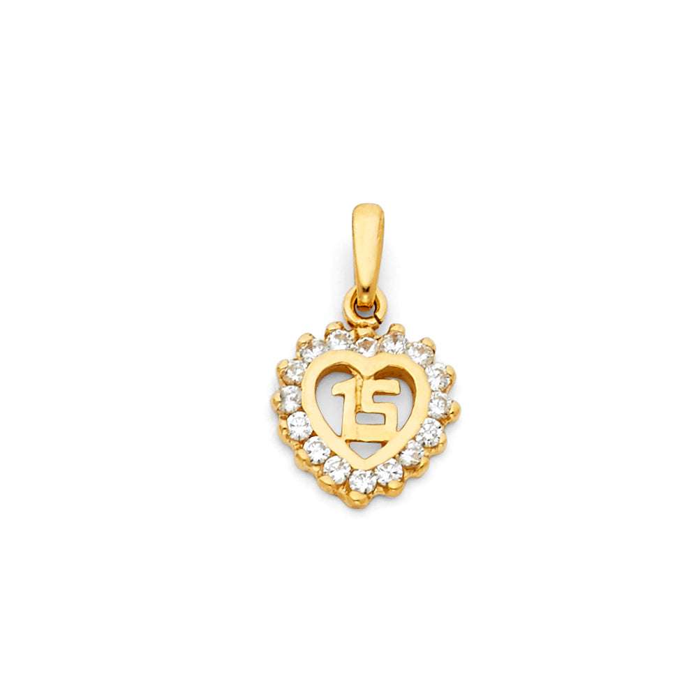 14K Yellow Gold Flower & 15 Años Pendant - PT366
