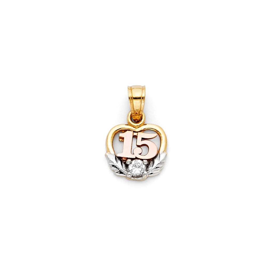 14K Yellow Gold Flower & 15 Años Pendant - PT368