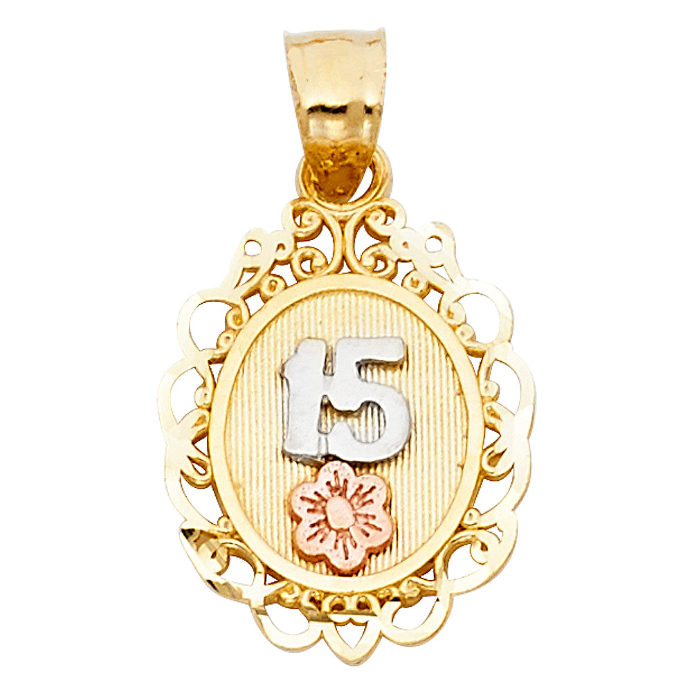 14K Yellow Gold Flower & 15 Años Pendant - PT371