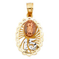 14K Yellow Gold Flower & 15 Años Pendant - PT373