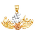 14K Yellow Gold Flower & 15 Años Pendant - PT376