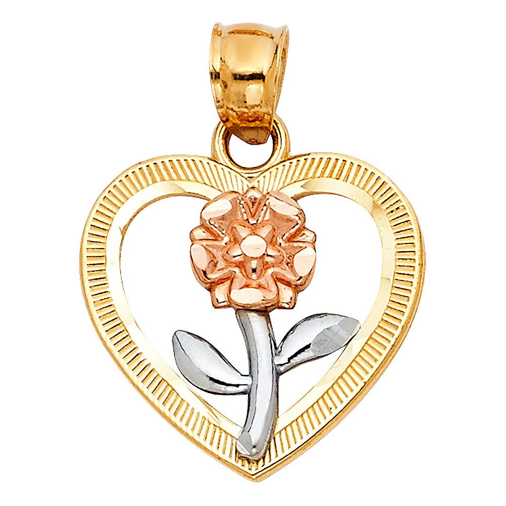 14K Yellow Gold Flower & 15 Años Pendant - PT394