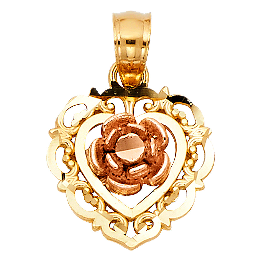 14K Yellow Gold Flower & 15 Años Pendant - PT398