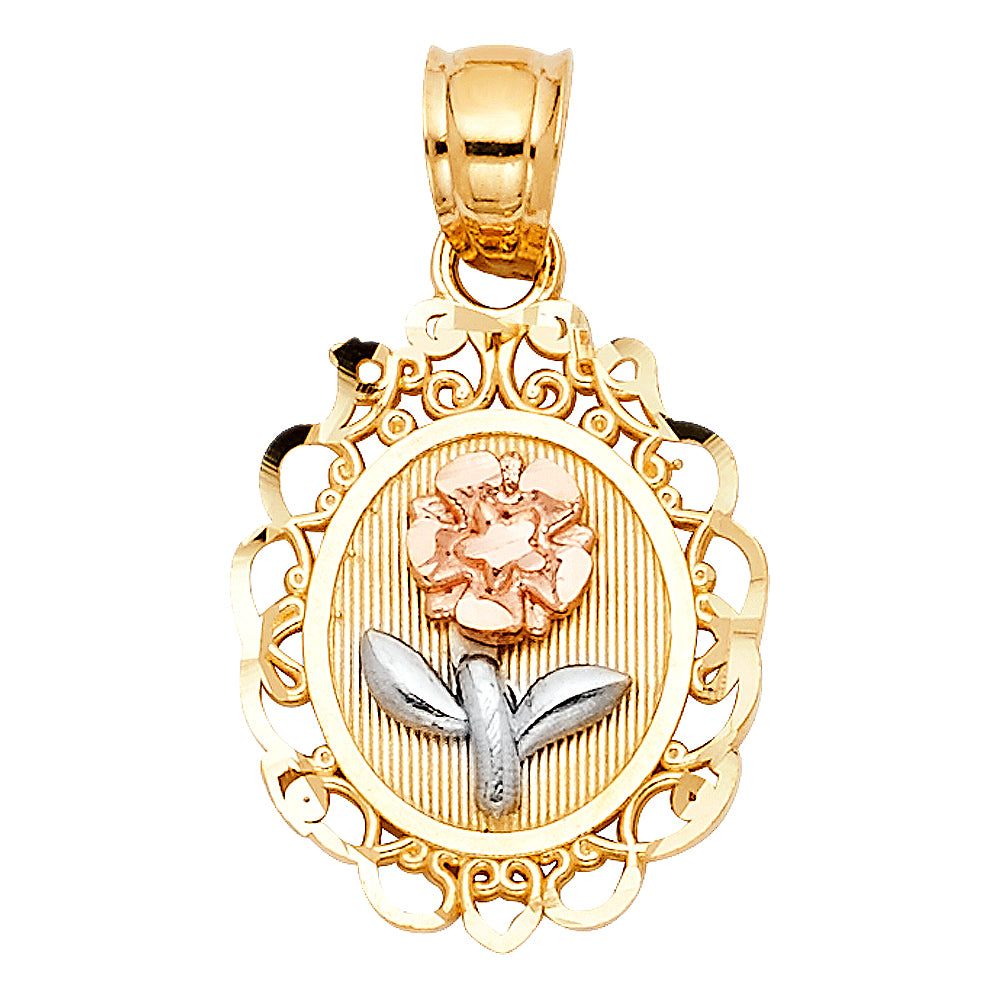 14K Yellow Gold Flower & 15 Años Pendant - PT399